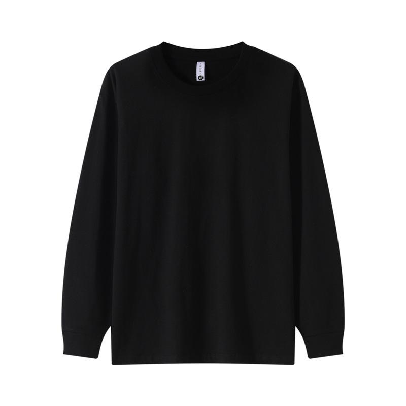 

Унисекс Хлопковая футболка с длинным рукавом, с ребристым круглым вырезом, со спущенным плечом, однотонная, свободного кроя, базового стиля, для осени XXL чёрный