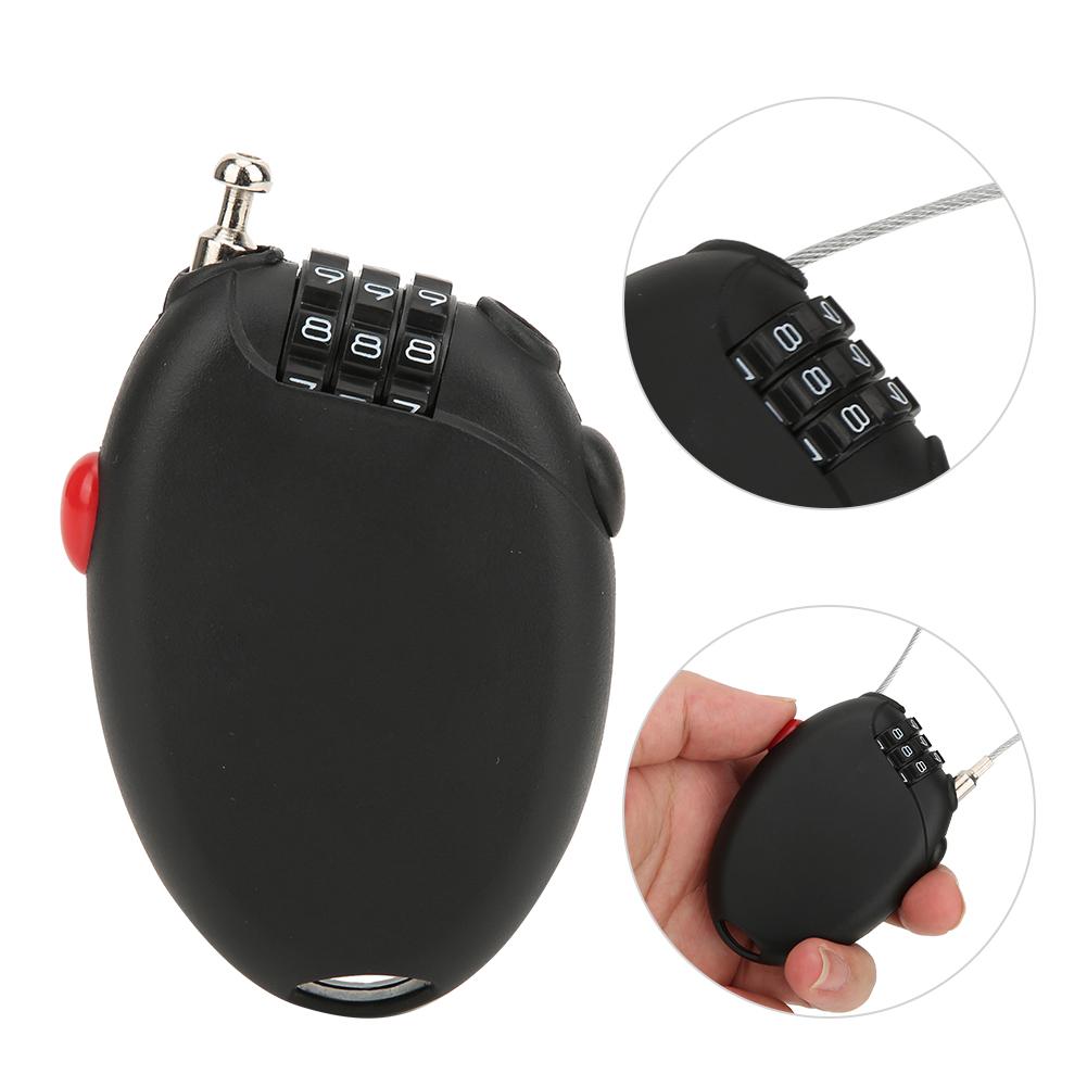 L 01 Black Mini Multi Function Bicycle 3 Digit Password Steel Cable Lock Bike Anti Theft Wire Lock