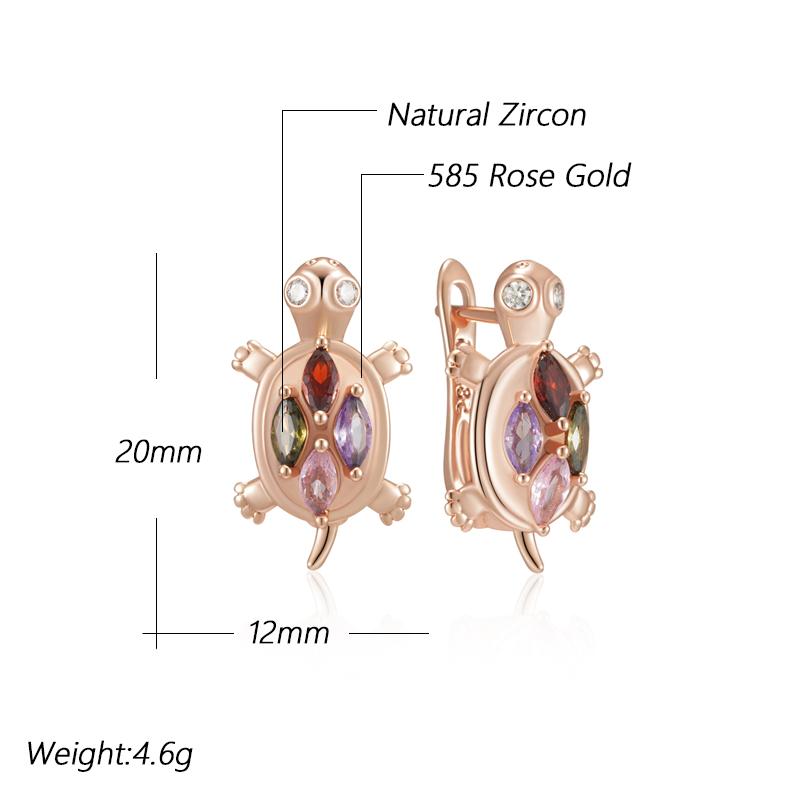 Colorful Natural Zircon Sea Turtle Earrings For Women Fashion Rose Gold Color Daily Accessorie Animal Jewelry