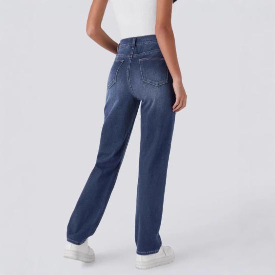 Women's Straight Leg Jeans Pull-On High Waisted Cropped Denim Pants Stretchy Ankle Jeans for Daily Wear Outings