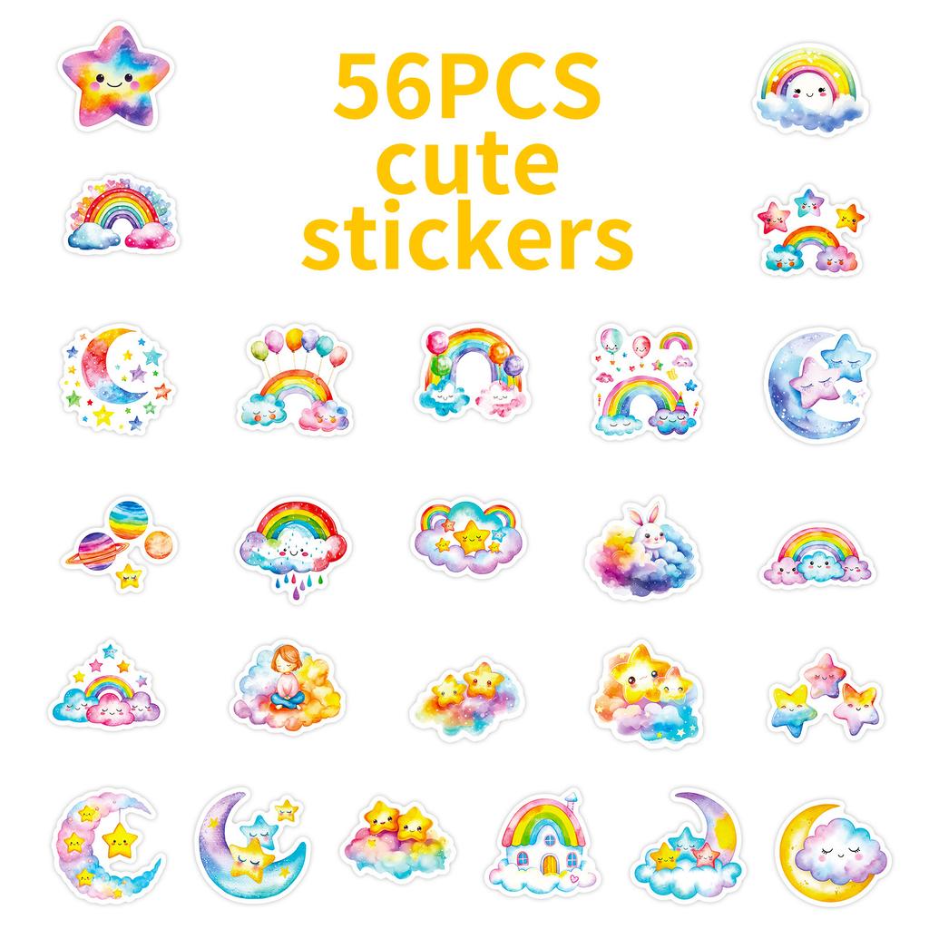 56 Cartoon Rainbow Stars Graffiti Stickers Colored Girl Heart Account Diary Decorative Material Stickers