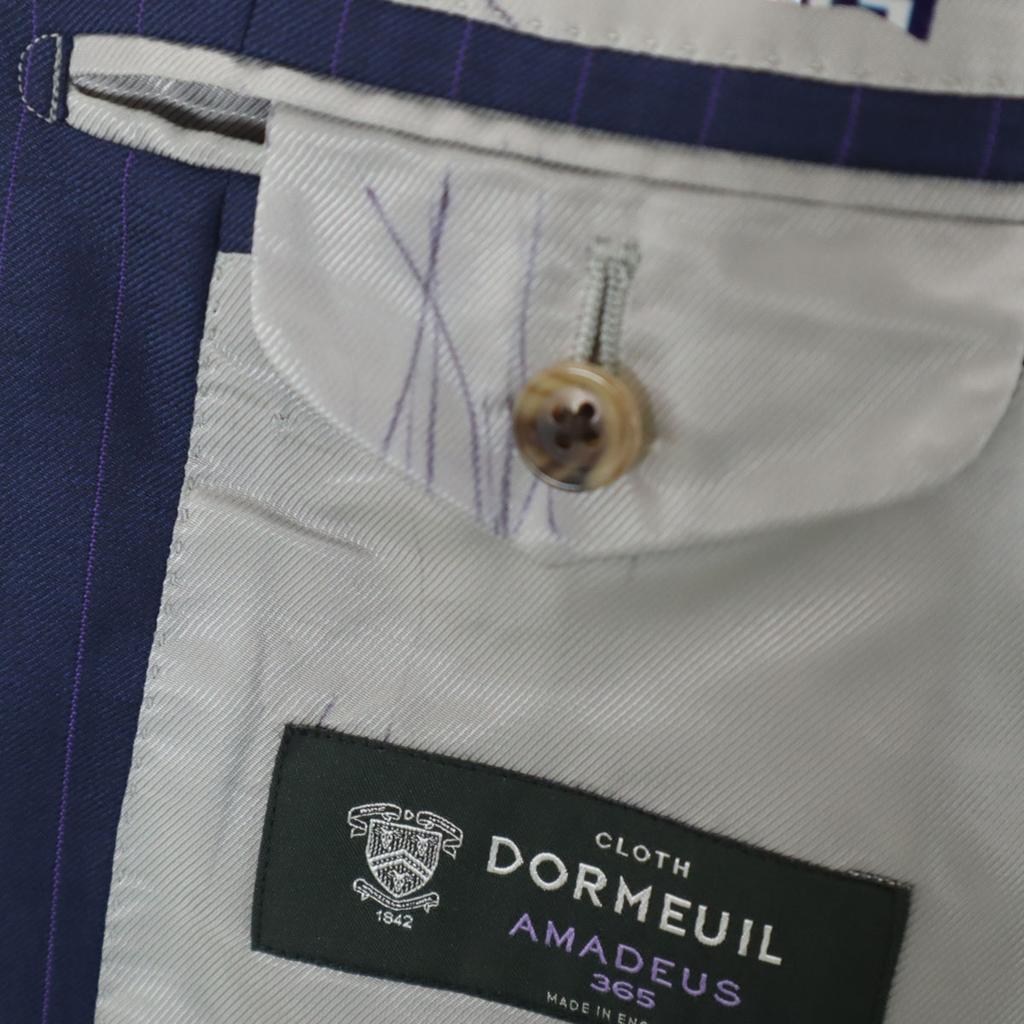 DORMEUIL Wollgestreifte maßgeschneiderte Jacke Marineblau Herren Gebraucht