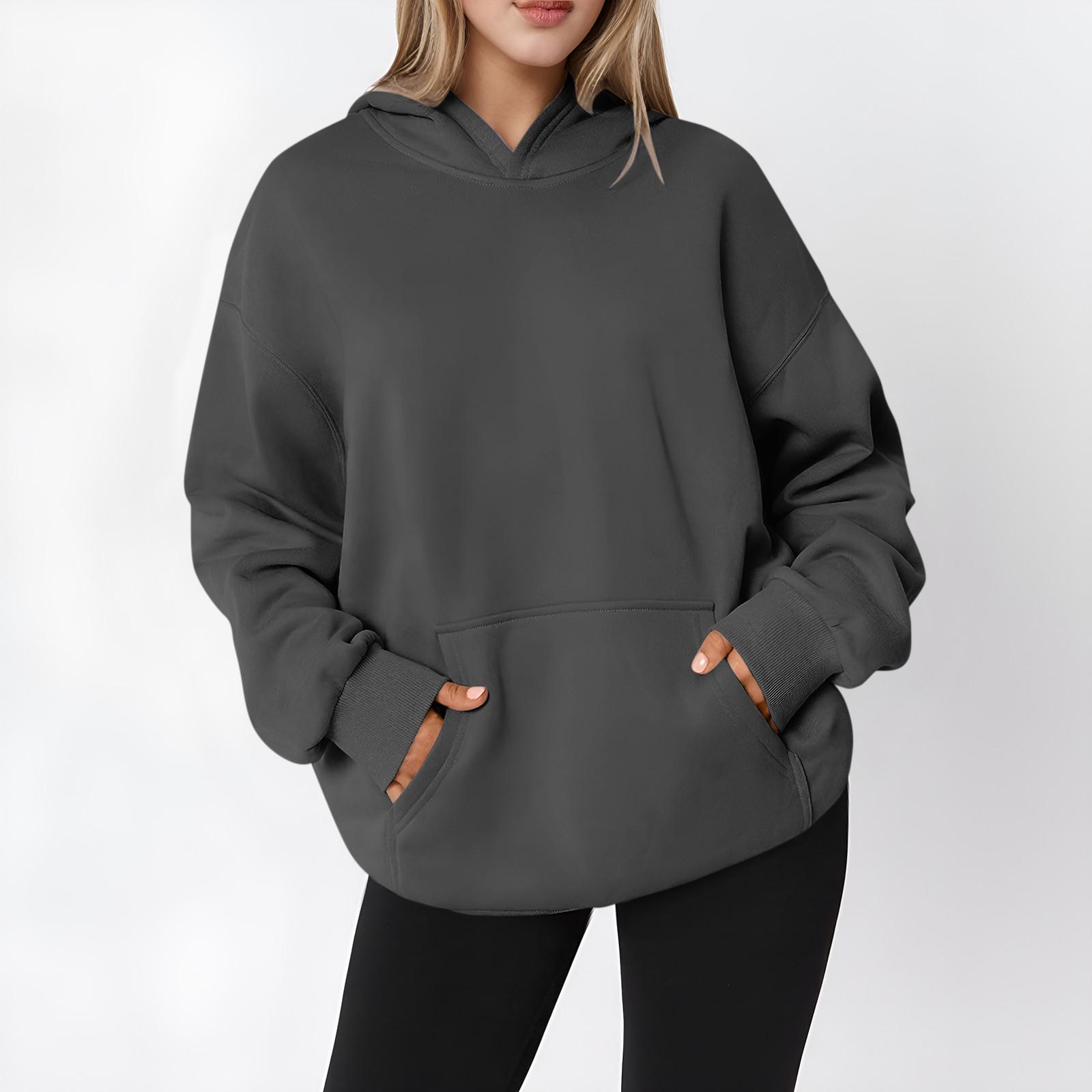 

Women s Fashion Zipper Hoodie Long Sleeve Hooded Pullover Sweatshirt Casual Solid Color Tops With Pockets XL