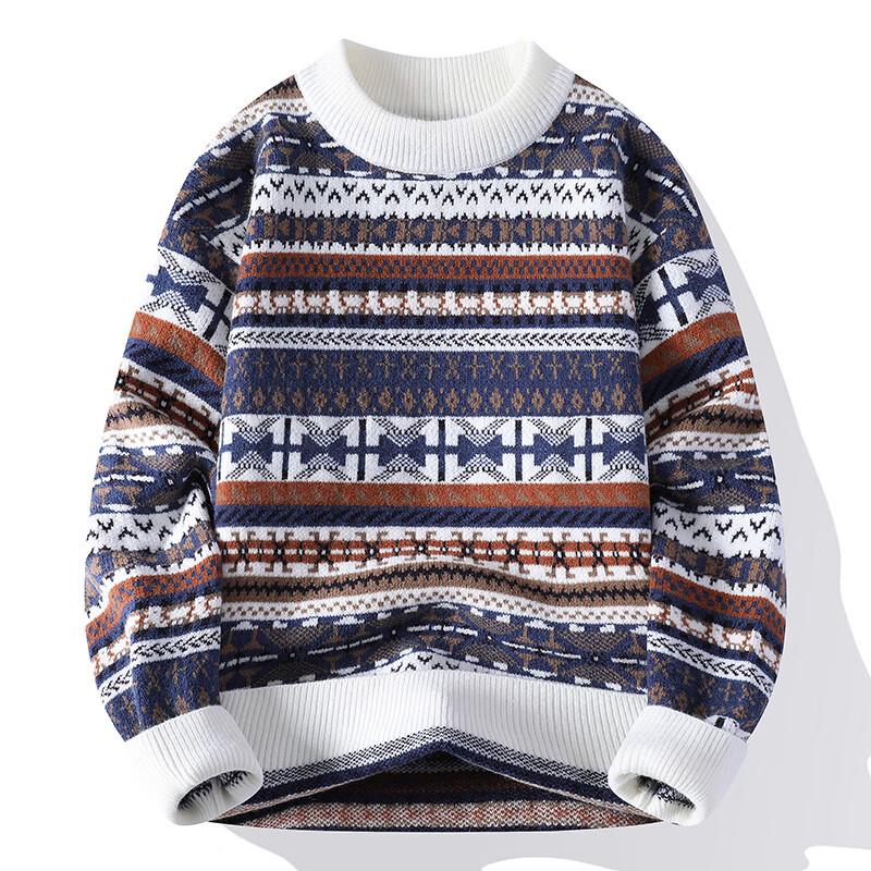 Men's Ethnic Style Colorblock Pullover Knit Sweater