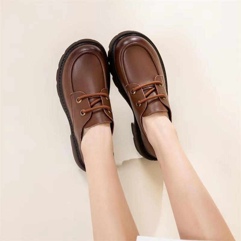 Flat Sole Single Shoes Women's Spring and Autumn Thin  New Vintage Comfortable Leather Casual Women's Shoes Thick Sole Small Leather Shoes