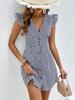 New Summer Women's Fashion Striped Printed V-Neck Flare Sleeve Dress