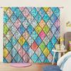 2 Panels Colored Square Glass Window Pattern Curtains   Distinctive Printed Curtains   Suitable for Gifting To Family and Friends