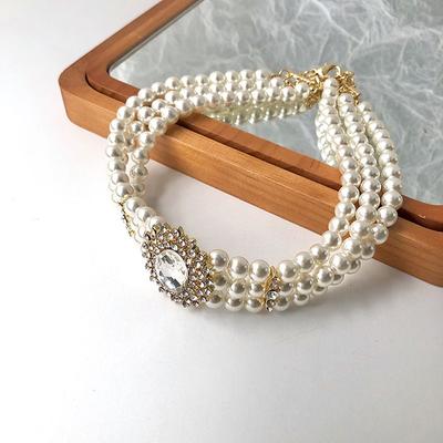Triple Layer Crystal Glass Korean Style Choker Clavicle Chain Women Necklace Jewelry Accessories