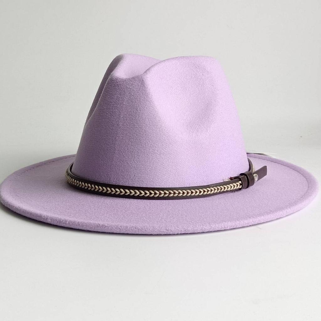 Deep Purple Fedora Felt Hat Men'S And Women'S Universal Solid Color Fedora Hat Women'S Wide Brim Classic Jazz Hat Church Hat