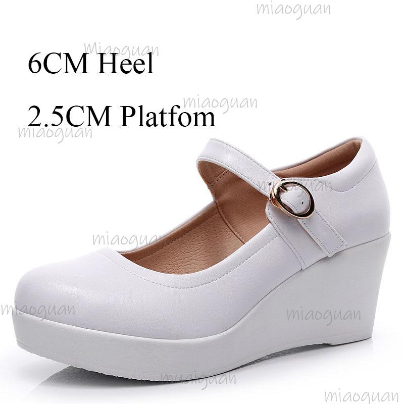 White Wedges Platform Mary Jane Shoes Women's Round Toe Casual Shoes Comfortable Black High Heel Pumps Spring Autumn Sandals