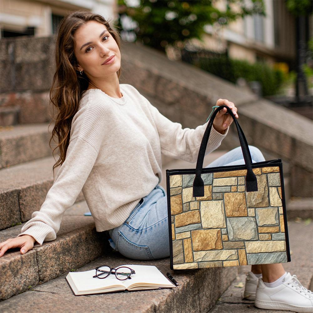 Stone Pattern Tote Bag Fashion Casual Large Shoulder Handbag for Daily Use
