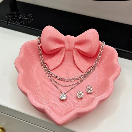 Small Item Storage Tray 3D Printed Bow Jewelry Tray, Heart Shape Ring Dish, Entryway Table Trays, Hair Tie Organizer Decorative Trinket for