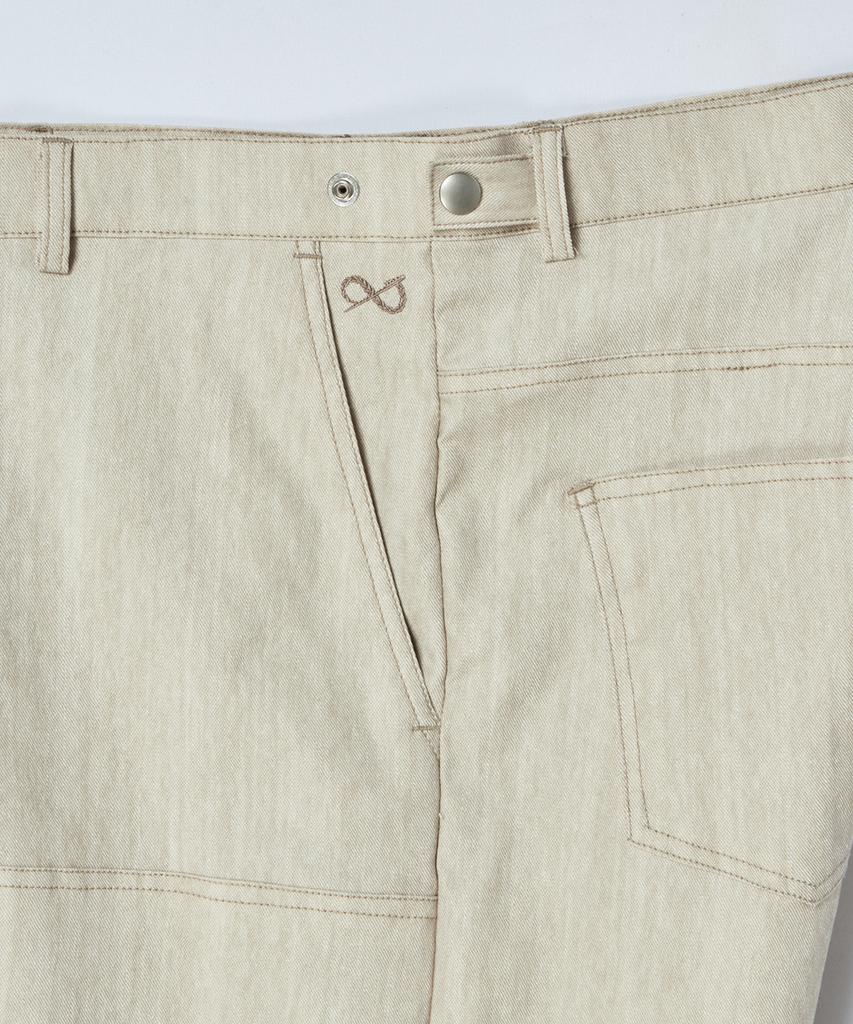 BEYOND CLOSET [Collection Line] Coated Texture Detail Carpenter Pants Beige