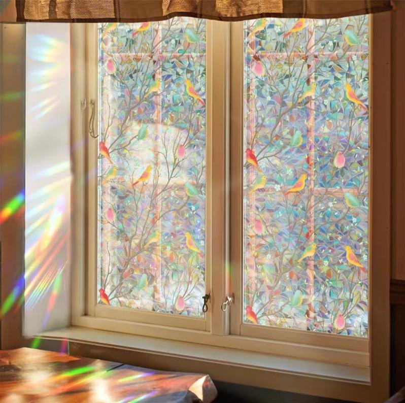Qilala Retro Regenbogen Glasfolie: Lichtdurchlässiger blickdichter Fensteraufkleber für Bad & Balkon