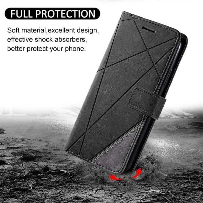 Coque de protection - booling - pour samsung galaxy a14 4g/5g - effet cuir noir - antichoc - portefeuille