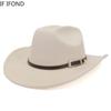 New Vintage Men Western Cowboy Hat With Belt Winter Autumn Roll Up Brim Cowgirl Jazz Church Cap Sombrero Hombre