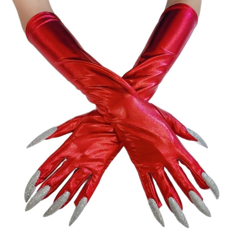 

Блестящие Перчатки-Перчатки на Пальцы с Длинными Ногтями для Костюма на Хэллоуин Аксессуары Перчатки для Ногтей Длинные Ногти красный
