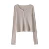Fall Winter V Neck Knit Top Women Thin Long Sleeve Solid Short Cover Up Slim Sweater Cardigan Coat