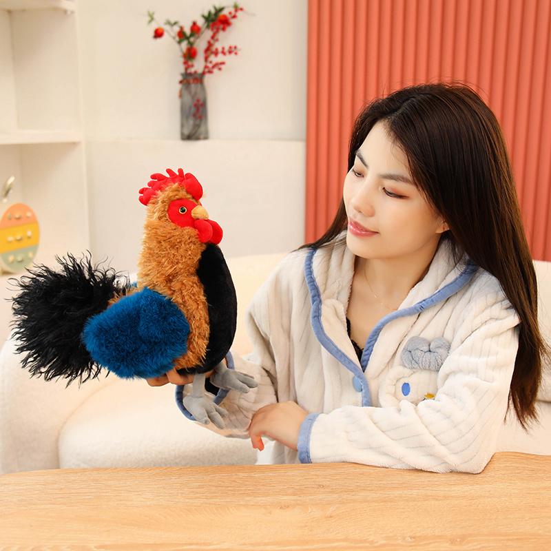 Simulation Hen Cock Plush Chicken Doll Stuffed Colorful Long Fur Stuffed Fatty Farmland Animal Plushie Decoration Men Present