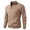 Men's Solid-Color Winter High-Neck Double-Zip Cardigan Sweater Jacket