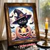 Pearl Painting DIY Kit Frameless Halloween Black Cat Pumpkin Pattern Shiny Bead Art Canvas Creative Wall Decor Holiday Gift