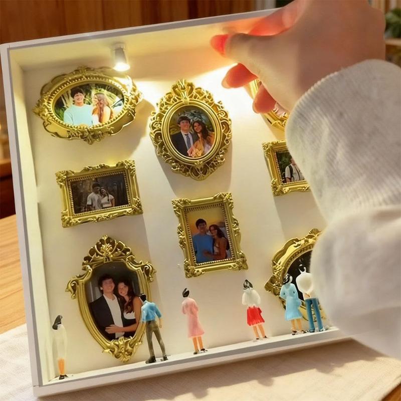 DIY Mini Museum Photo Album Mini Museum Silhouette Box Stylish Creative Memory Display Kit With Miniature Statue And Gold Frame