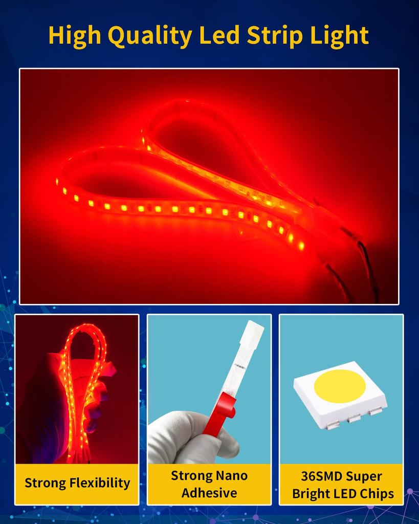 Bandes LED DUOFU365, Bande LED pour Voiture, Éclairage de Pied, Intérieur, Bateau, Moto, Feu Arrière,