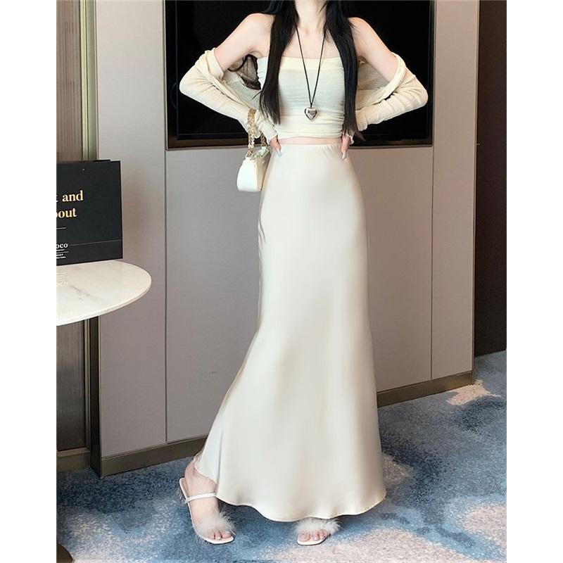 Acetate Satin Long Skirt, High-end Drape Skirt, High-waisted Hip-covering Skirt, Women's Hip Fishtail Long Skirt