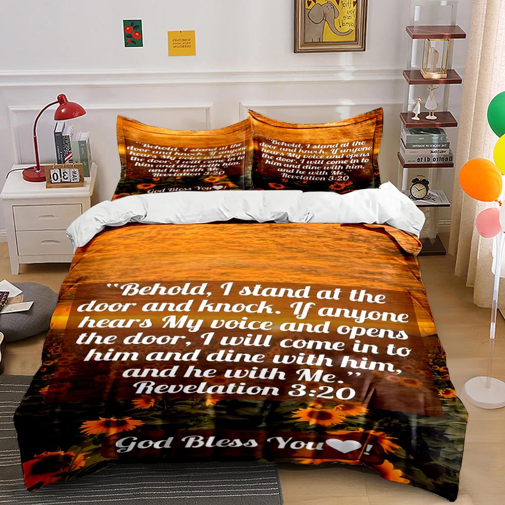 Religious Bedding Set with Bible Verse Pattern Bedding set (1 duvet cover, 2 pillowcases, duvet not included)