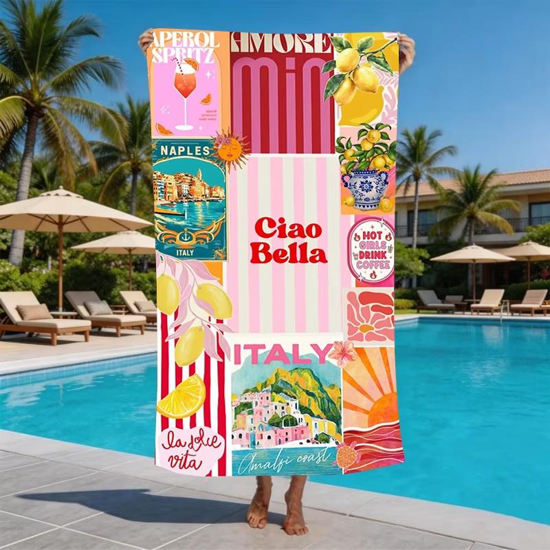 Amalfi Coast Italian Microfiber Beach Towel Sand Free Pool Towels Quick Dry Super Absorbent Swim Blanket