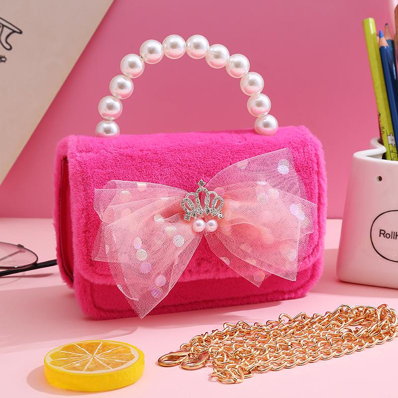 Nuovissime Buste e Borse di Peluche per Bambini, Carino Fiocco di Pizzo, Borsa a Tracolla Principessa per Bambine, Portamonete per Bebè, Borsa per Bambini
