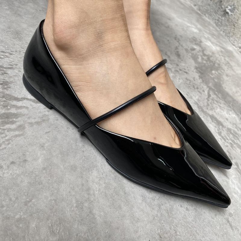 Chengmei Foot s new women s shoes, black one-word with pointed head patent leather single shoes, bag head flats, Mary Jane 34 чёрный