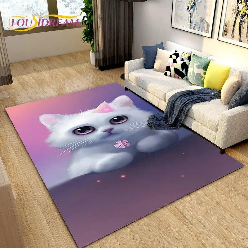 3D Cartoon Cute Cat Area Koberec,Koberec pro domácí obývací pokoj Dětská ložnice Sofa Rohožka Dekor,Kuchyňská protiskluzová podložka na podlahu