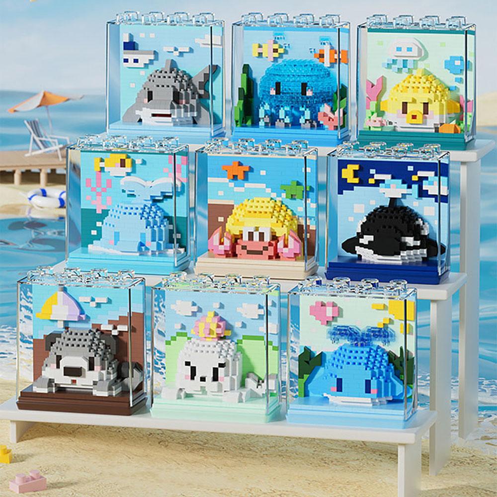 Lovely World Ocean Micro Diamond Build Block Shark Sea Otter Pufferfish Crab Dolphin Whale Jellyfish Nanobrick Wall Brick Toys