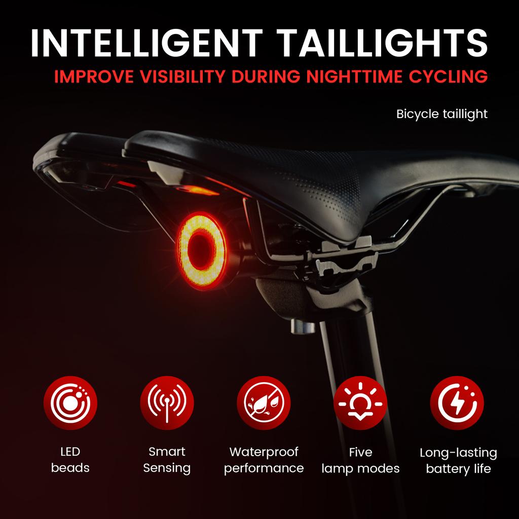 Bike Tail Light Smart Sensing MTB Road Bike Rear Light Night Riding Light Waterproof USB C Charging Taillight Cycling Accessory