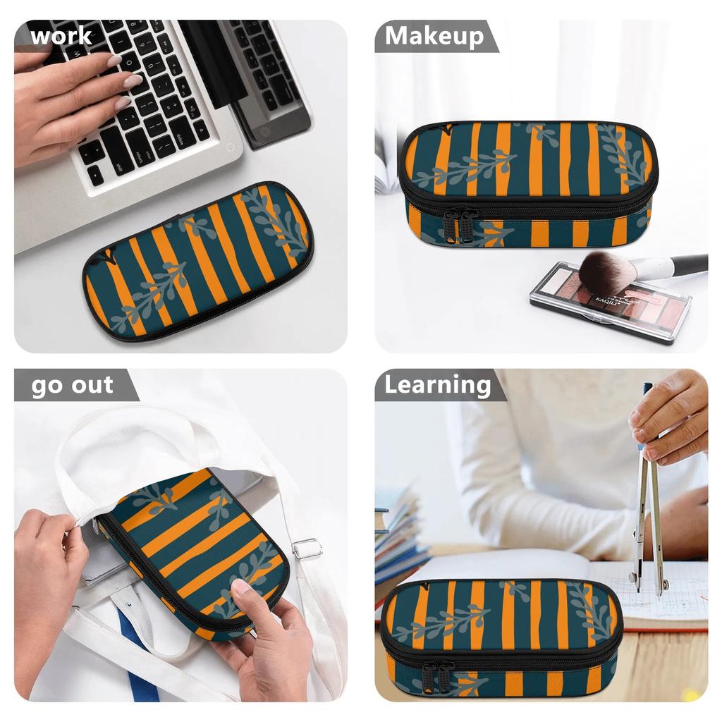 Pencil Bag Durable 300D Polyester Roomy Interior Secure Zipper with Main Pocket Mesh Layer and Removable Pen Divider for Students