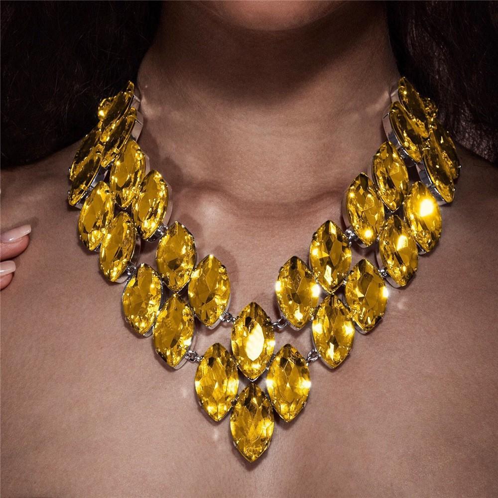 Collana con Ciondolo Grande in Cristallo a Doppio Strato Europea e Americana per Donna Moda Esagerata Catena per il Collo con Strass Brillanti Gioielli