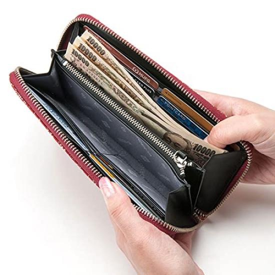 Inden-ya Uehara Yuichi (INDEN-YA) Echtes Leder Langes Portemonnaie Münzbörse, Modellnummer 2317, Rot mit Weißem Lack, Traubenmuster, Authentisch, Hergestellt in