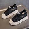 7cm Spitzennetz Damen Sommerschuhe Unifarben Modische Schnür Halbhausschuhe Keilabsatz Slip-Ons für Damen Atmungsaktive Schuhe
