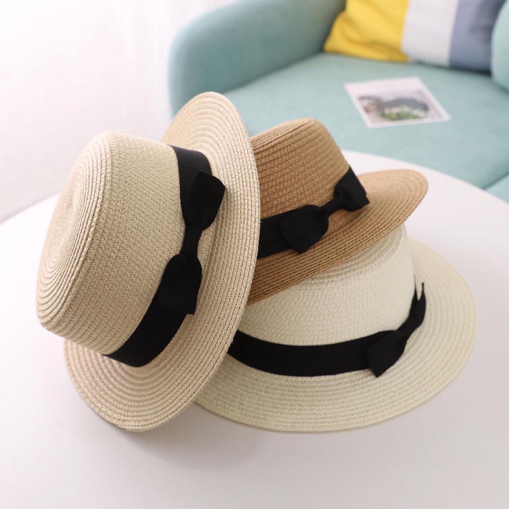 Spring and Summer Korean Version of Straw Hat, British Retro European and American Bows, Flat Top Topper, Sunshade and Sunscreen Beach Hat?
