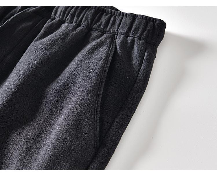 L8234 Men's Retro Loose Straight-Leg Cotton Pants - Warm Fleece-Lined, Drawstring, Long Fit