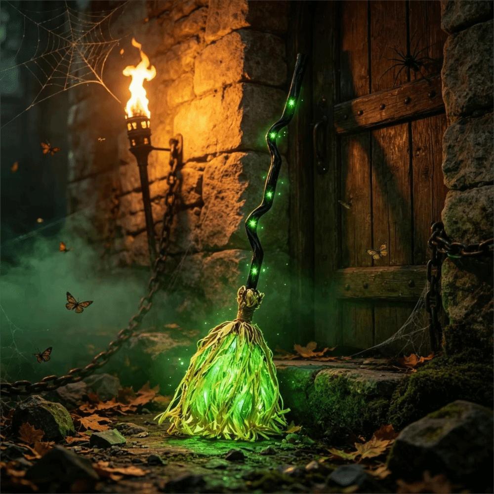 Bendable Stick Animated Dancing Witch Broom Glowing Halloween Party Broom Prop Indoor