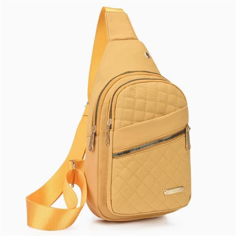 Nylon Sling Quilted Chest Bag with Gold Zipper, Multi Pocket Crossbody Bags for Women Men Daily Casual Travel Outdoor Sport Bag