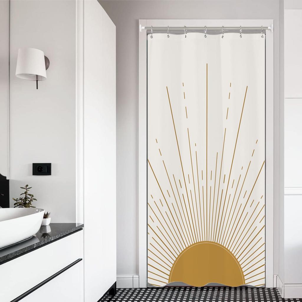 Rust Sun Abstract Shower Curtain Set Simple Medieval Vintage Sunrise Polyester Waterproof Bathroom Curtain With Hook