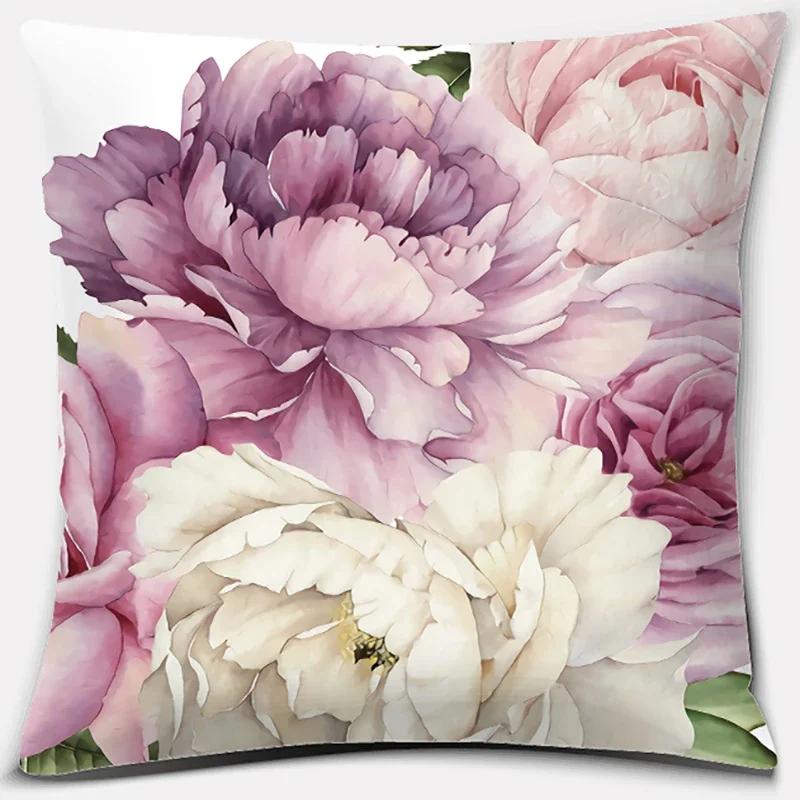 Nordic Rose Flower Print Pattern Cushion Cover Home Living Room Sofa Office Decorative Pillow   45x45cm