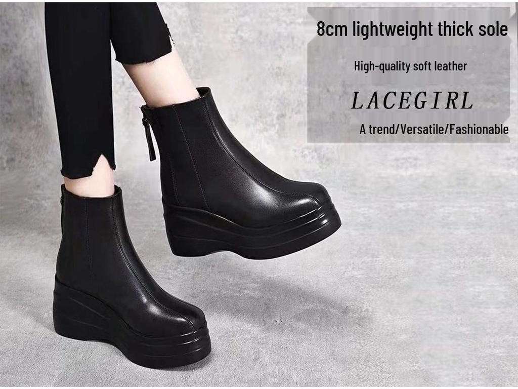 Γυναικείες Πλατφόρμες Μποτάκια Αστραγάλου από Γνήσιο Δέρμα - Χειμερινά Βελούδινα Μεσαίο Τακούνι, Στυλ Φθινόπωρο/Χειμώνα