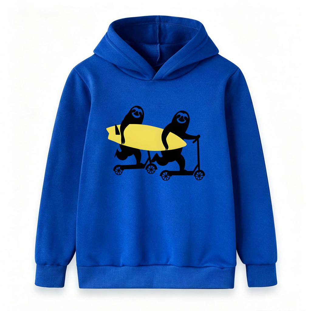 Kids Boys Girls Hoodie, Funny Sloths Ride Scooter Hold Surfboard Print Casual Long Sleeve Pullover Hooded Sweatshirt for Youth Children Daily Wear