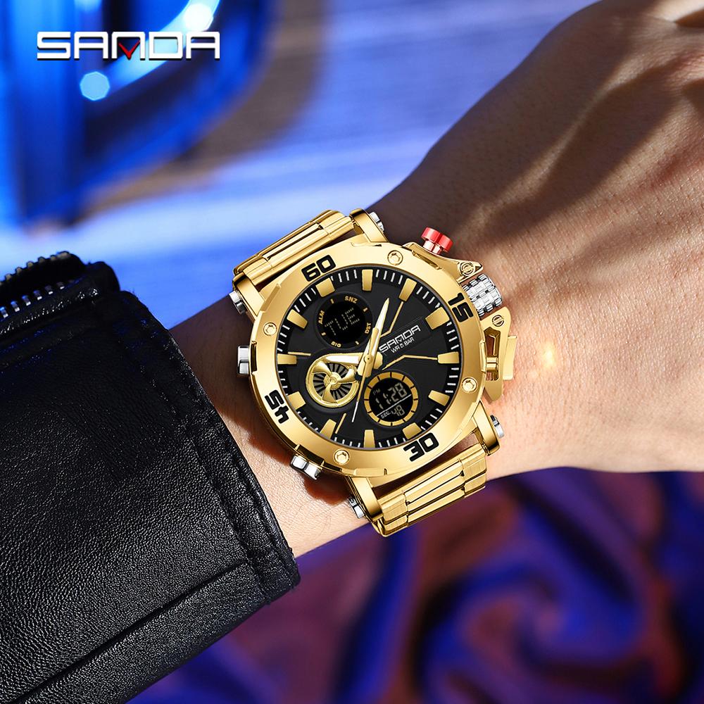 SANDA Luxury Men's  Watch Military Sports Waterproof Night Light Stopwatch LED Electronic Digital Men's Watch