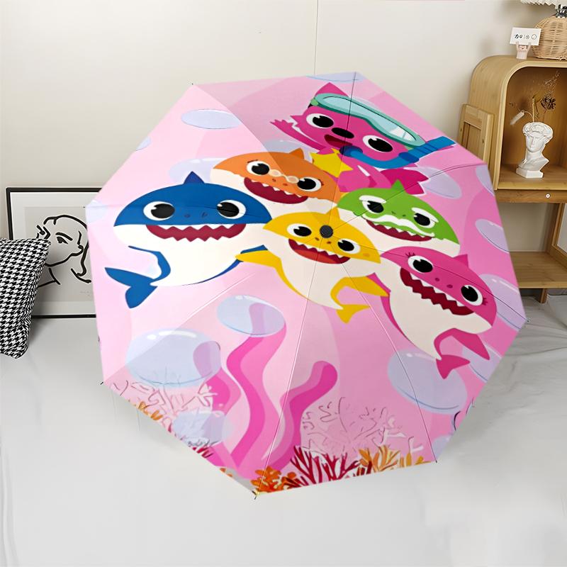 B-Baby Shark Print Automatic Umbrella, 8 Rib Iron Frame, Plastic Handle, Suitable for Outdoor Travel &Daily , Ideal Gift