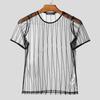 INCERUN Summer Men Short Sleeve Mesh Sheer Striped Ftiied Cropped T-shirts